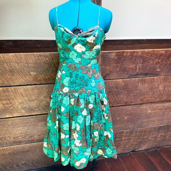 Anthro Moulinette Sours Drop Waist Floral Tie Strap Cotton Dress w Light Boning - Picture 2 of 12